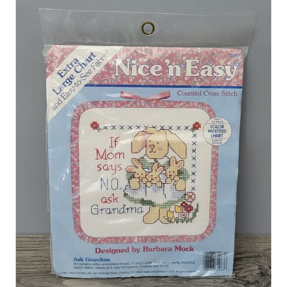 VTG 1991 Dimensions Nice n Easy Counted Cross Stitch Ask Grandma Barbara Mock - Picture 2 of 7